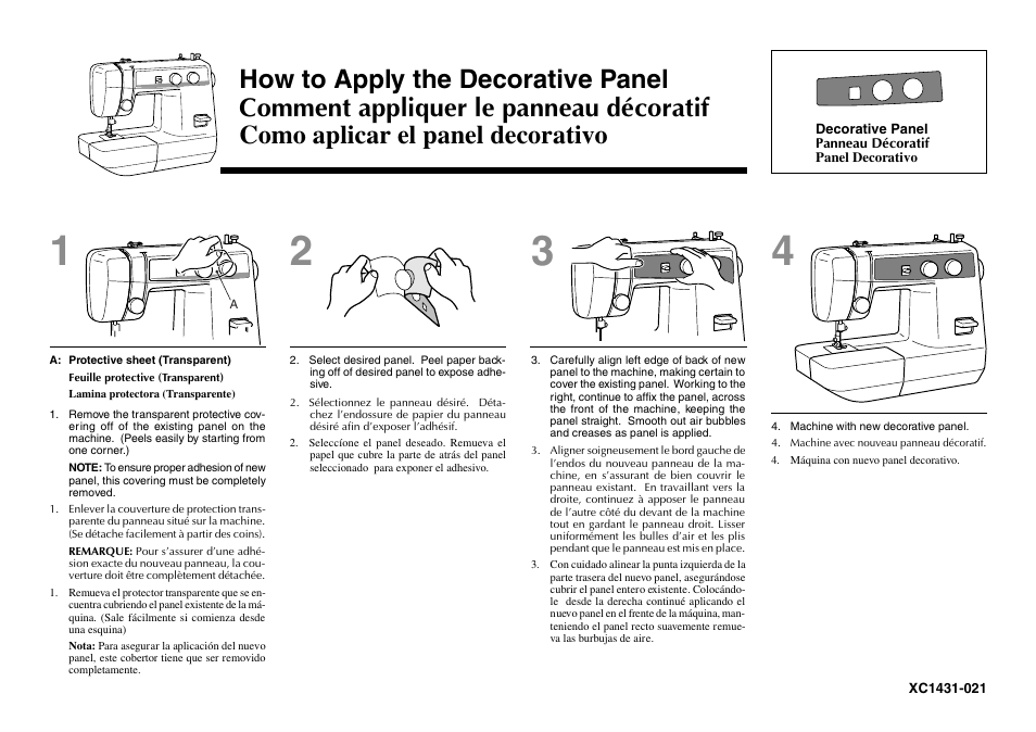 How to apply the decorative panel | Brother LS-1217 User Manual | Page 81 / 81