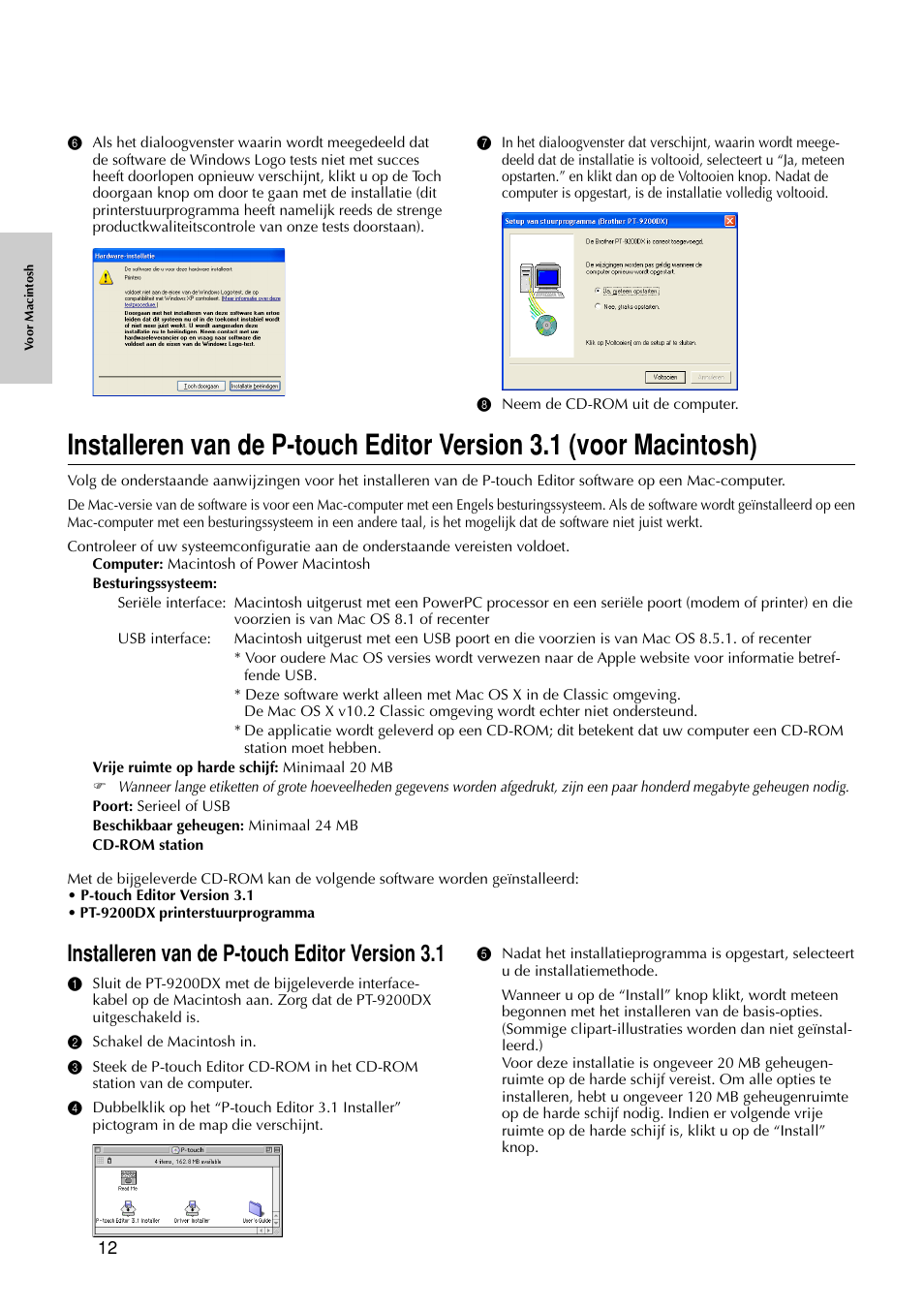 Installeren van de p-touch editor version 3.1 | Brother PT-9200DX User Manual | Page 130 / 232