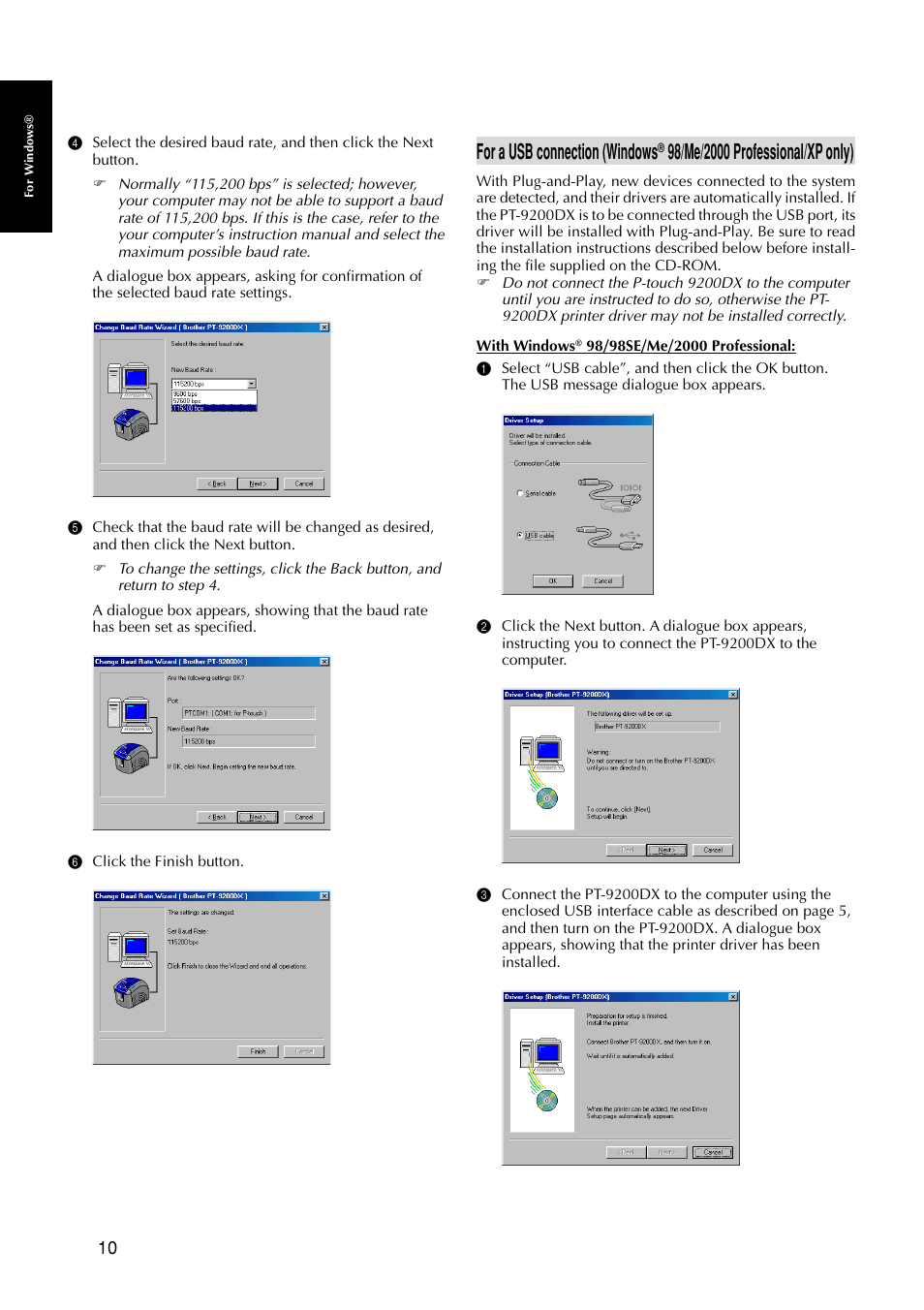 For a usb connection (windows | Brother PT-9200DX User Manual | Page 14 / 232
