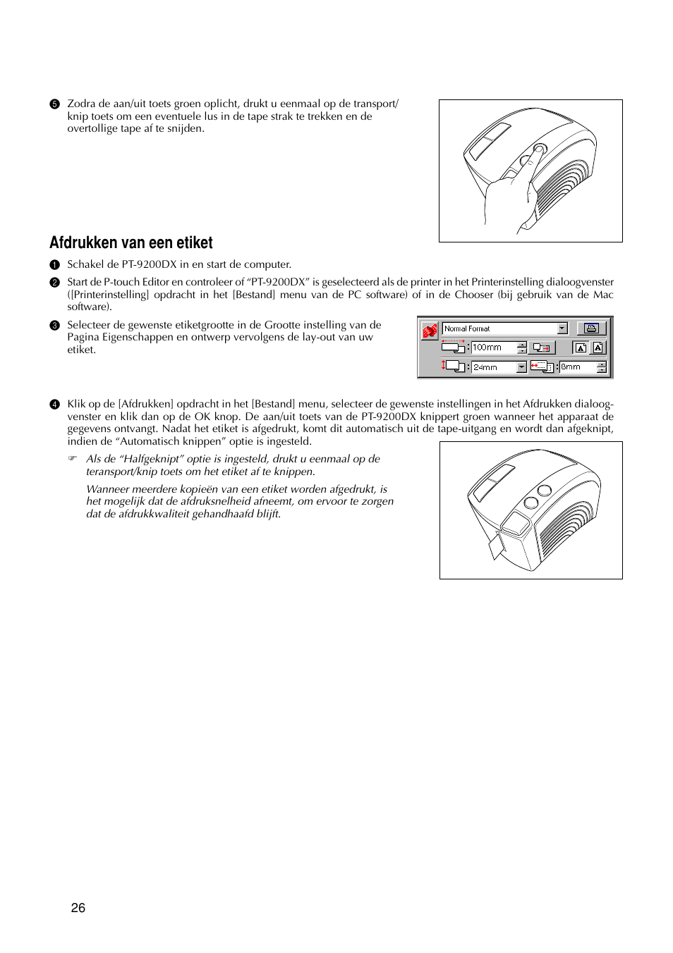 Afdrukken van een etiket | Brother PT-9200DX User Manual | Page 144 / 232