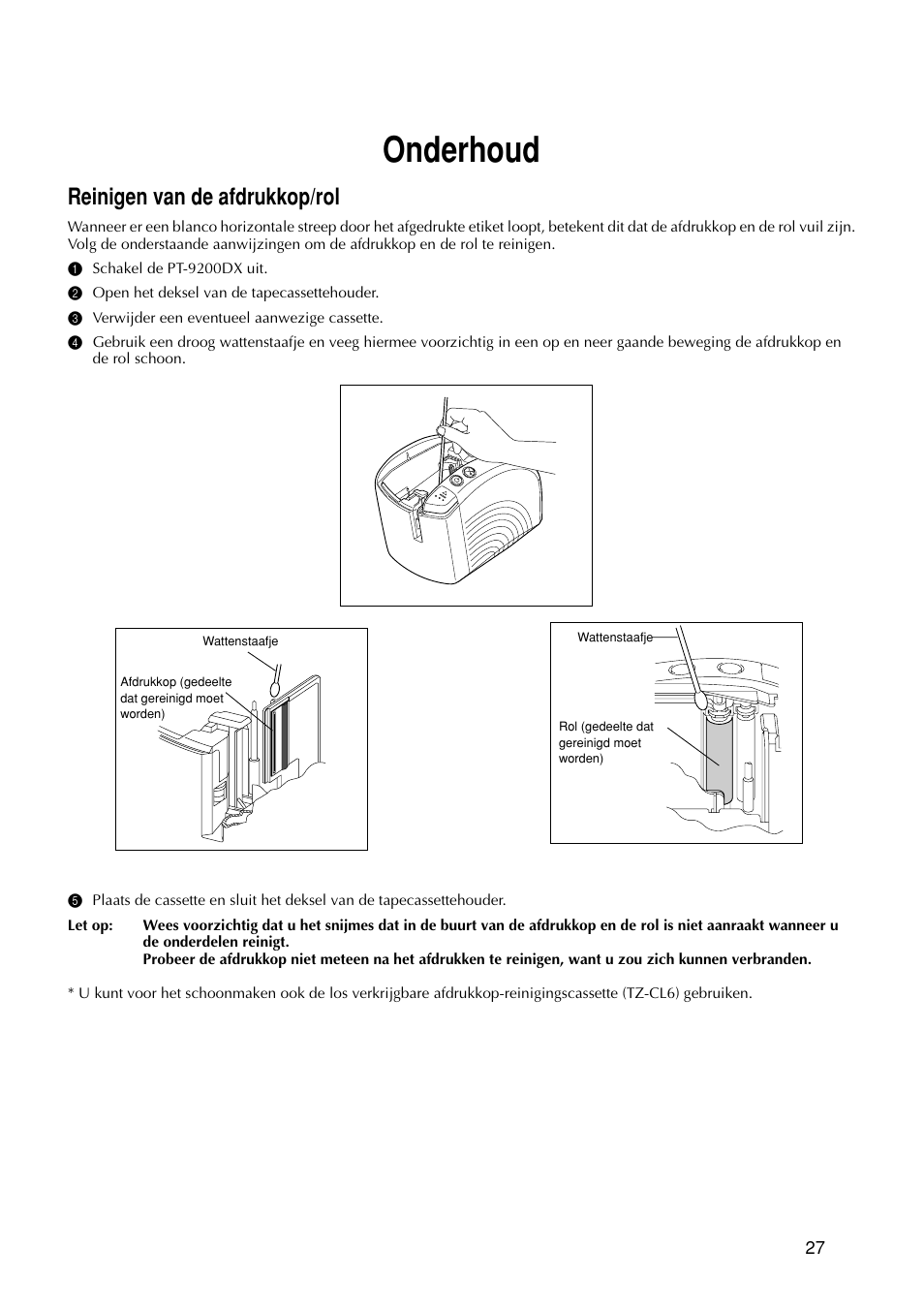 Onderhoud, Reinigen van de afdrukkop/rol | Brother PT-9200DX User Manual | Page 145 / 232