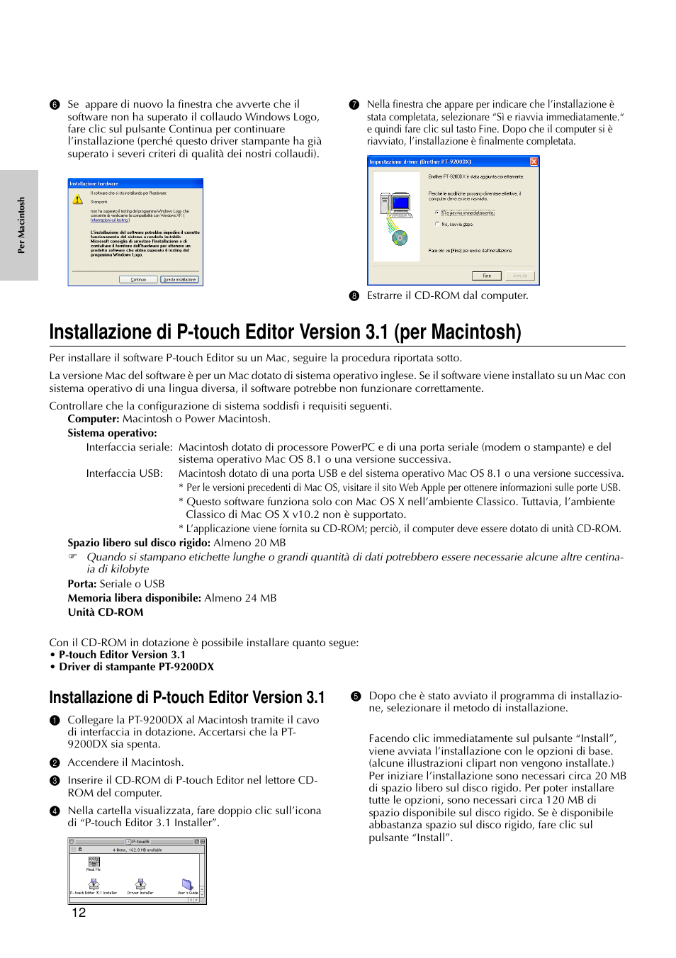 Installazione di p-touch editor version 3.1 | Brother PT-9200DX User Manual | Page 168 / 232