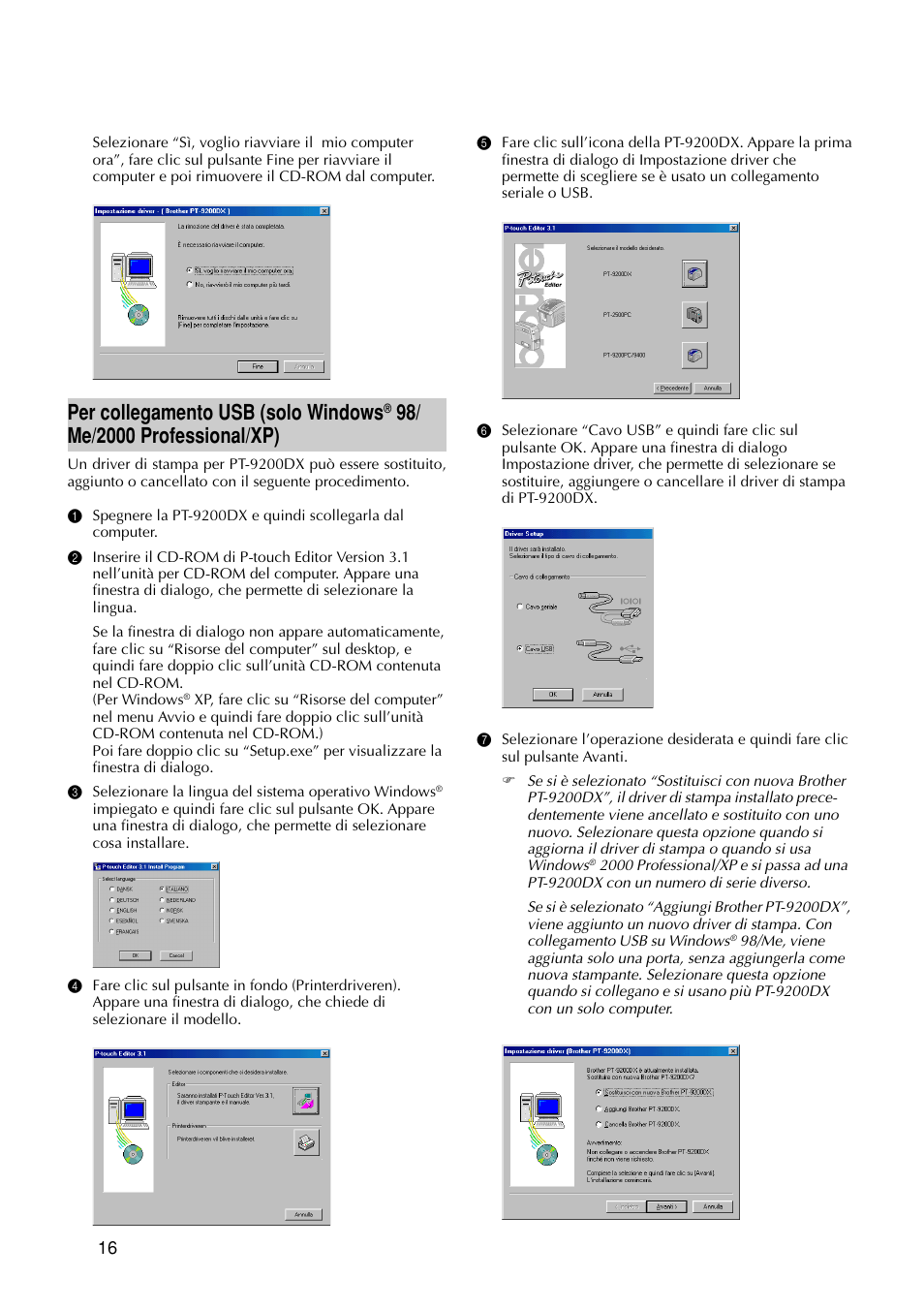 Per collegamento usb (solo windows | Brother PT-9200DX User Manual | Page 172 / 232