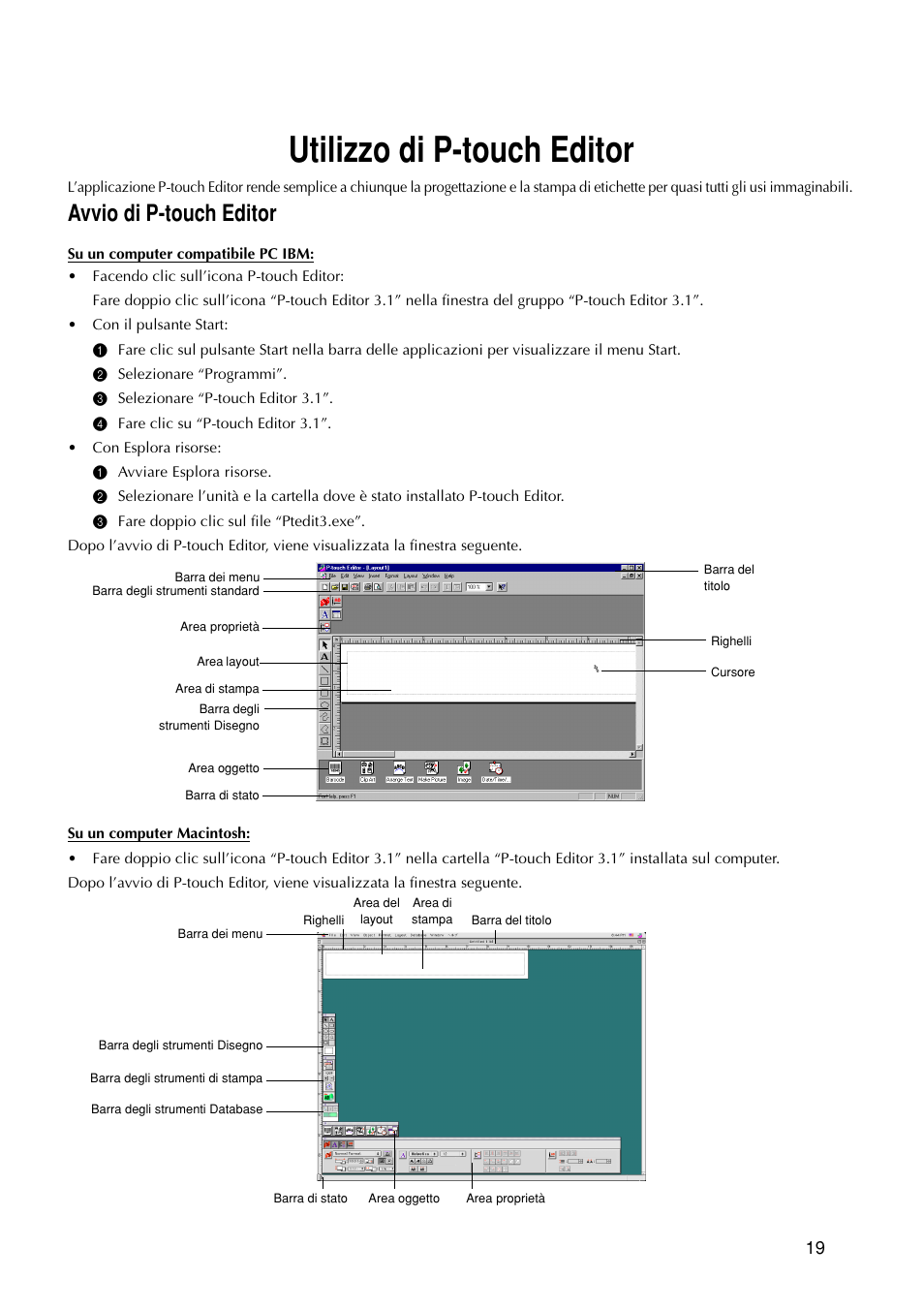 Utilizzo di p-touch editor, Avvio di p-touch editor | Brother PT-9200DX User Manual | Page 175 / 232