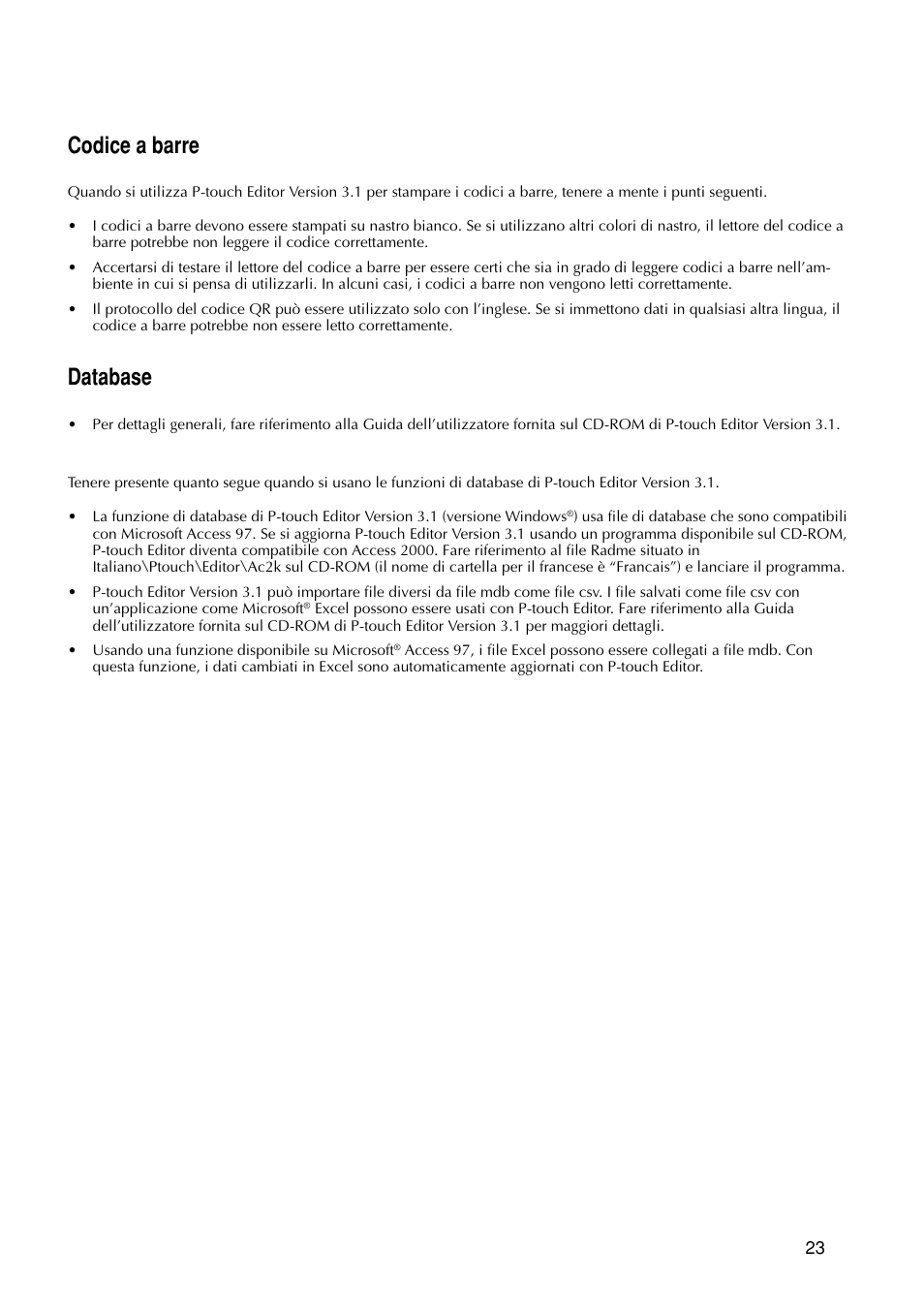 Codice a barre, Database | Brother PT-9200DX User Manual | Page 179 / 232