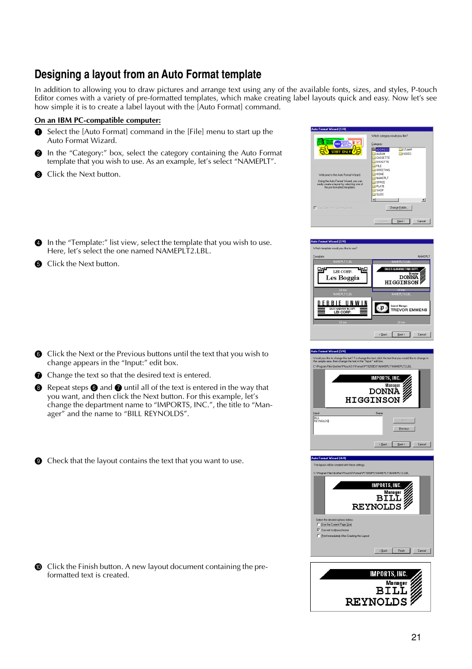 Designing a layout from an auto format template | Brother PT-9200DX User Manual | Page 25 / 232
