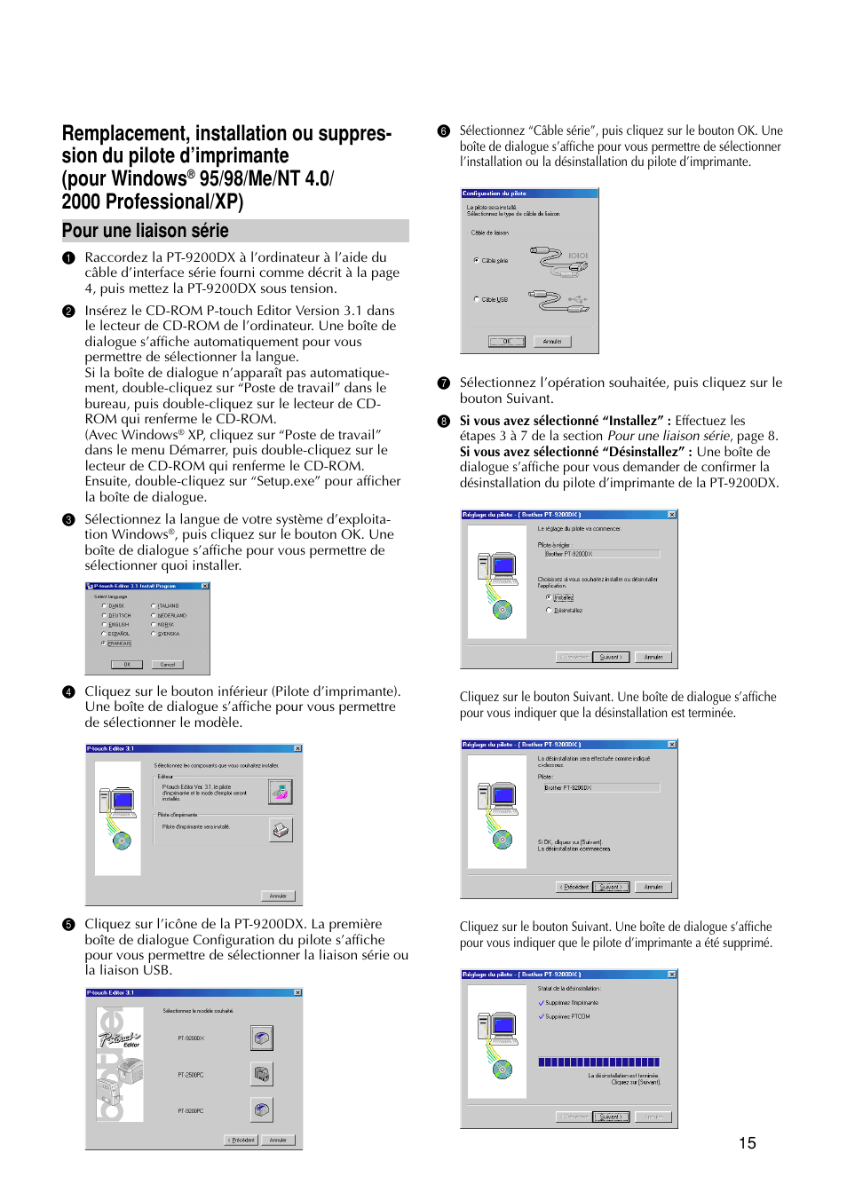 Pour une liaison série | Brother PT-9200DX User Manual | Page 57 / 232