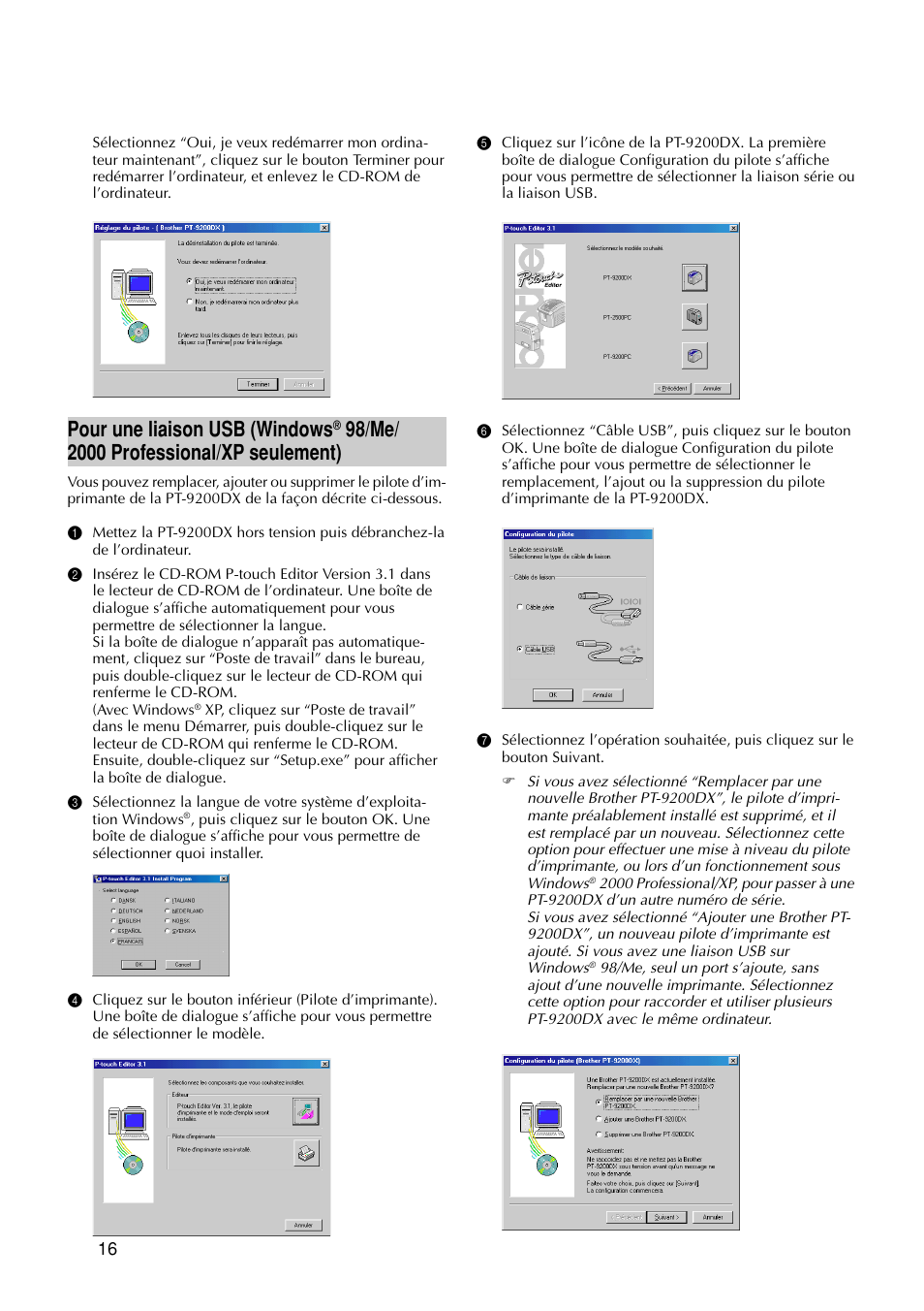 Pour une liaison usb (windows | Brother PT-9200DX User Manual | Page 58 / 232