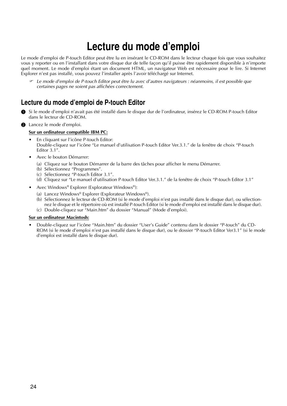 Lecture du mode d’emploi, Lecture du mode d’emploi de p-touch editor | Brother PT-9200DX User Manual | Page 66 / 232