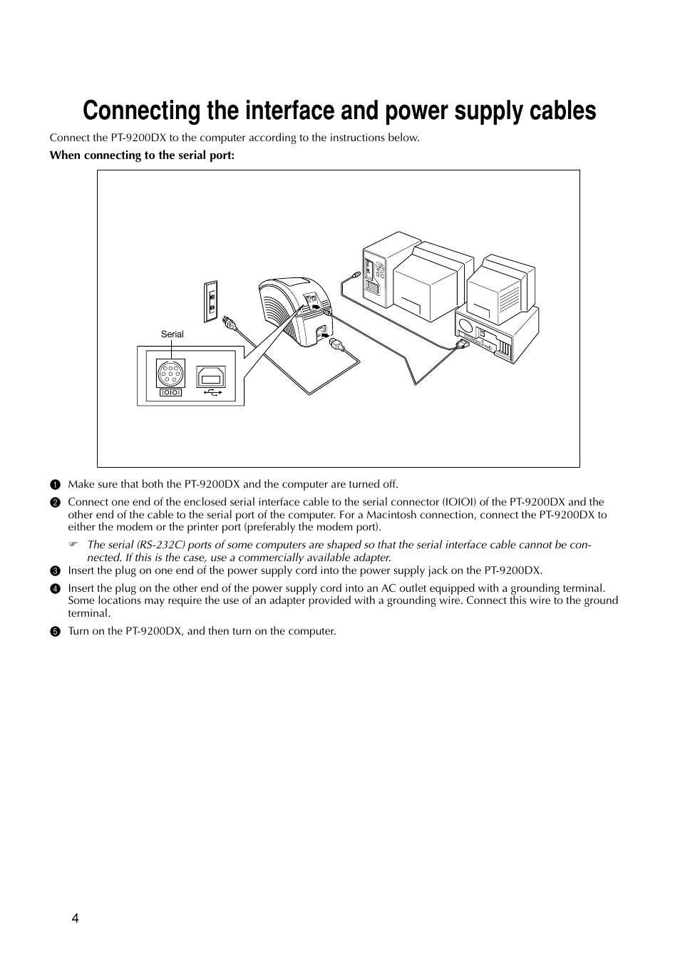 Connecting the interface and power supply cables | Brother PT-9200DX User Manual | Page 8 / 232