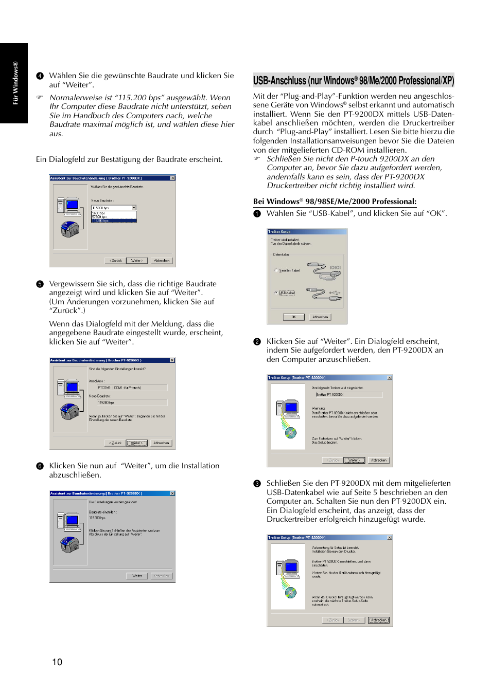 Usb-anschluss (nur windows | Brother PT-9200DX User Manual | Page 90 / 232