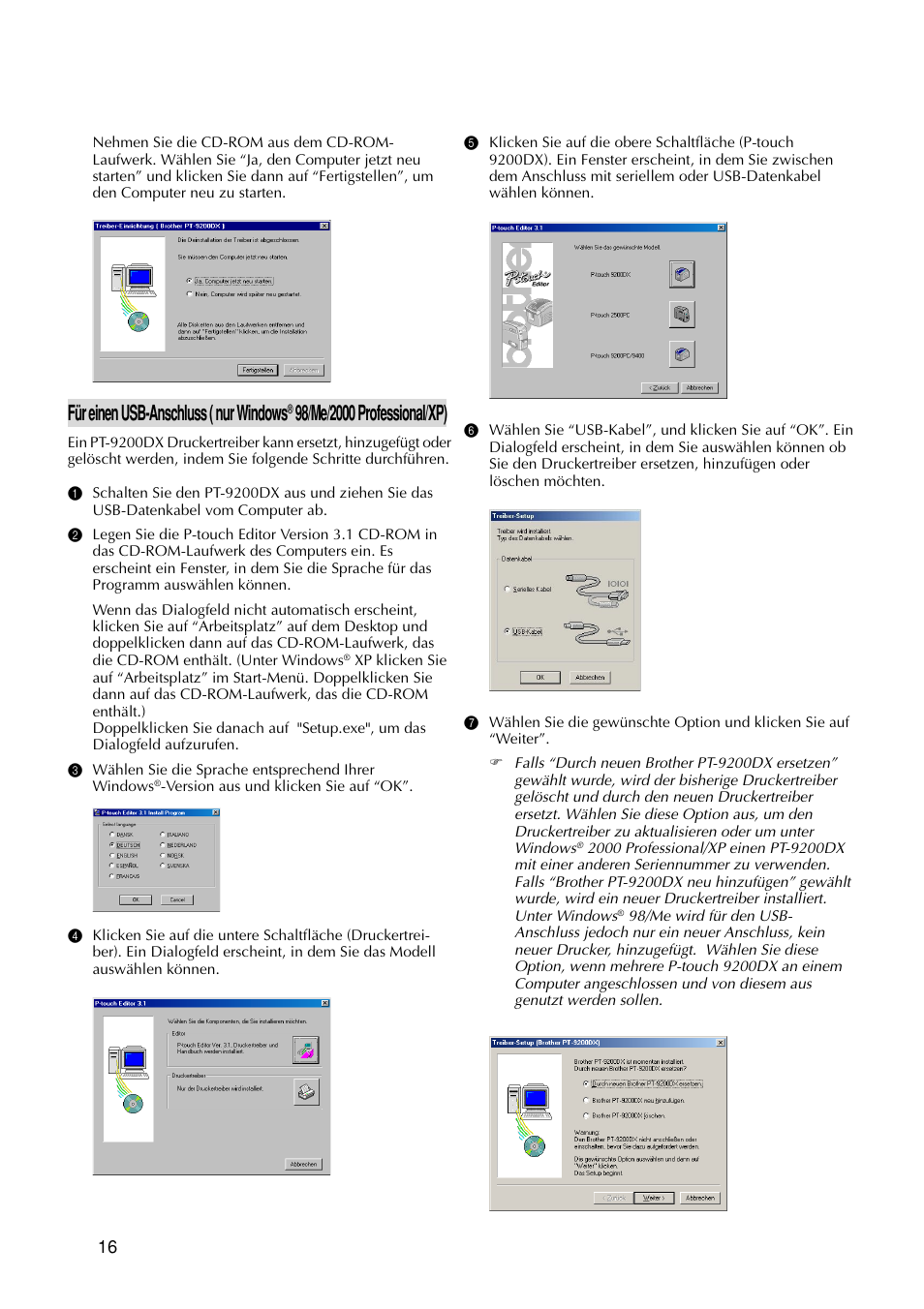 Für einen usb-anschluss ( nur windows | Brother PT-9200DX User Manual | Page 96 / 232