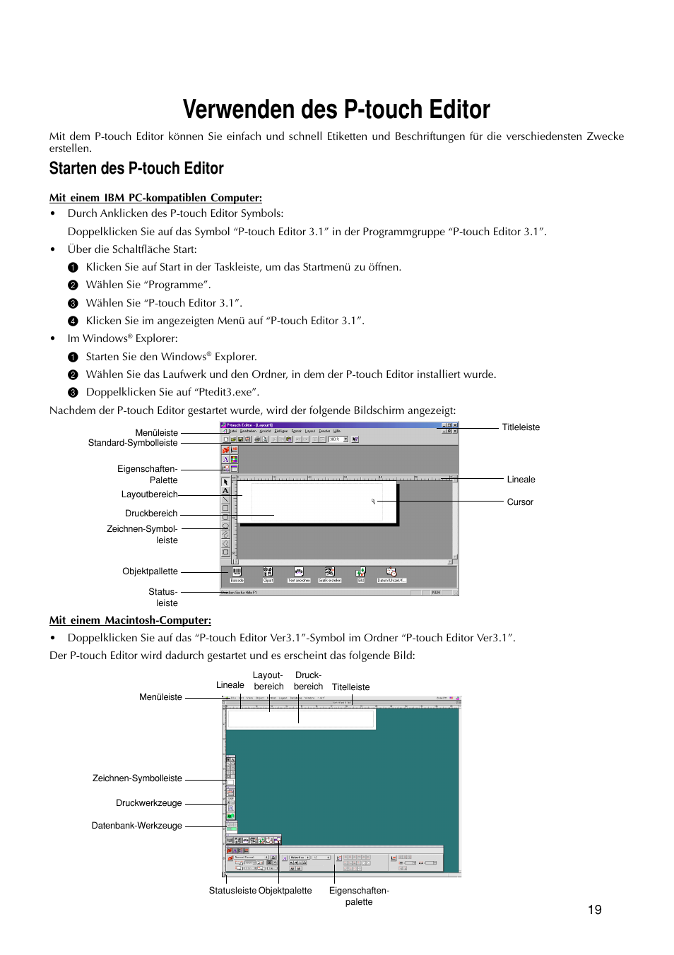 Verwenden des p-touch editor, Starten des p-touch editor | Brother PT-9200DX User Manual | Page 99 / 232