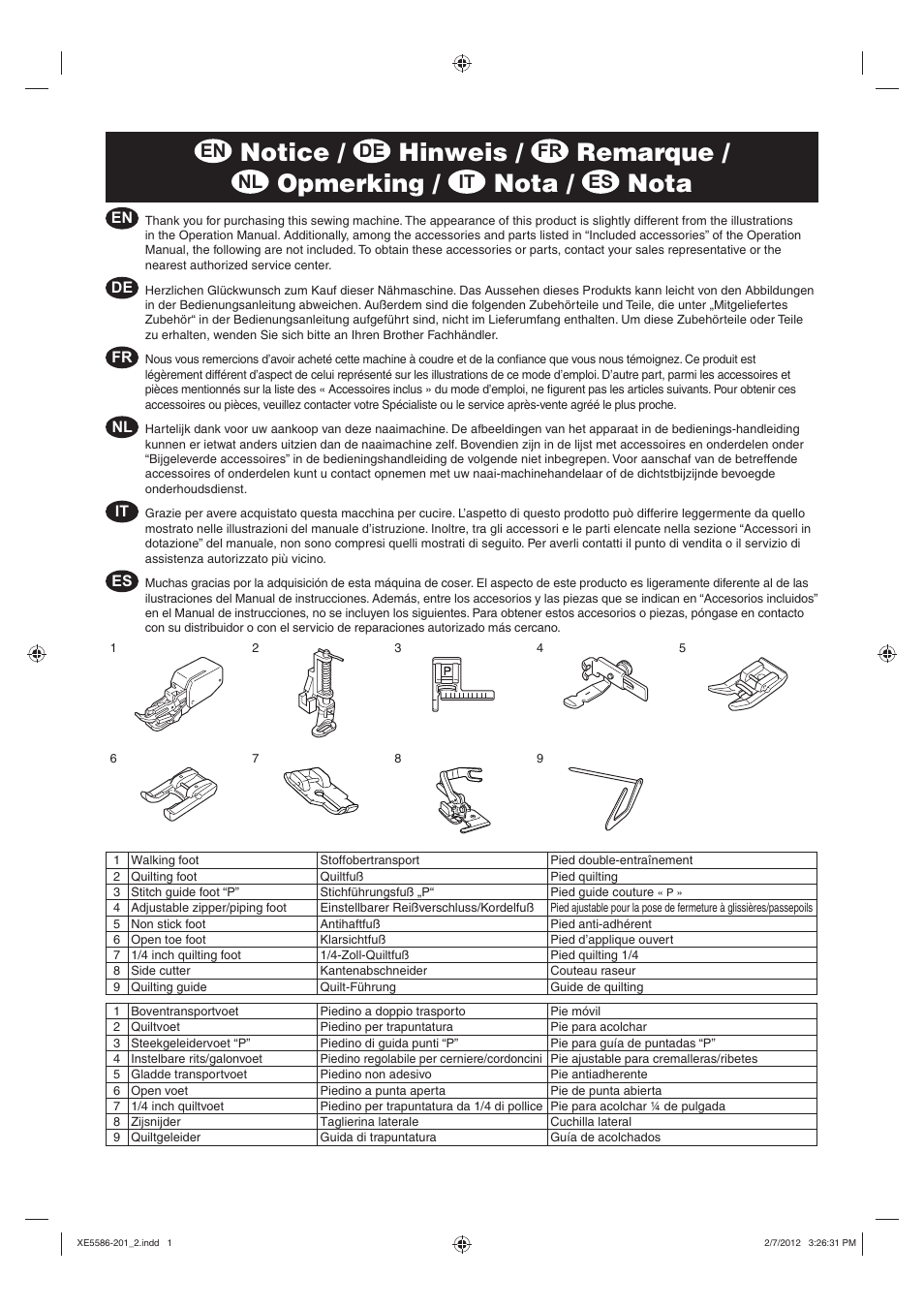 Brother Innov-is 550SE 550 User Manual | 2 pages