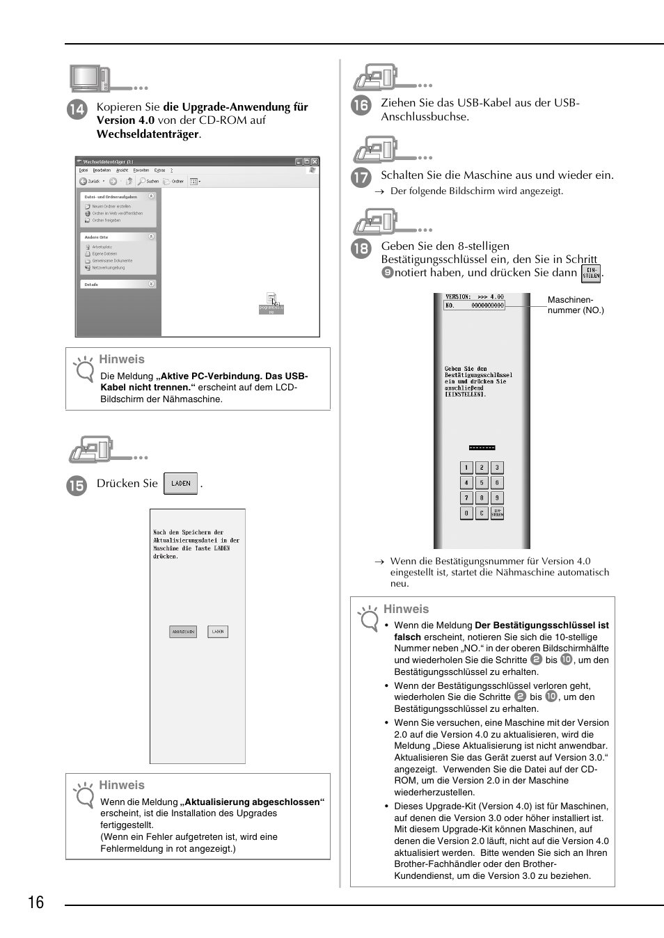 Hinweis | Brother Innov-is 4000D 4000 User Manual | Page 18 / 52