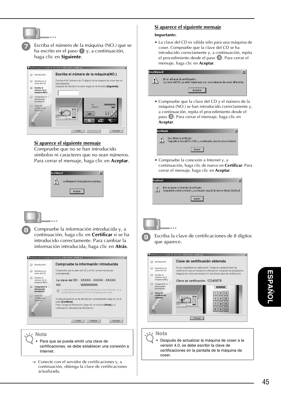 45 e spa ñol | Brother Innov-is 4000D 4000 User Manual | Page 47 / 52