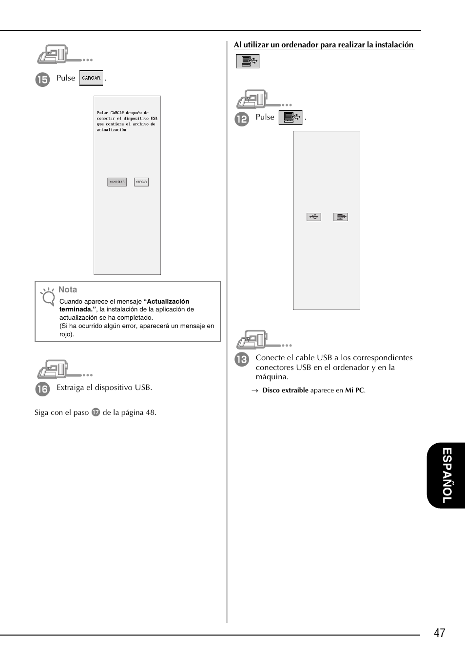 47 e spa ñol | Brother Innov-is 4000D 4000 User Manual | Page 49 / 52