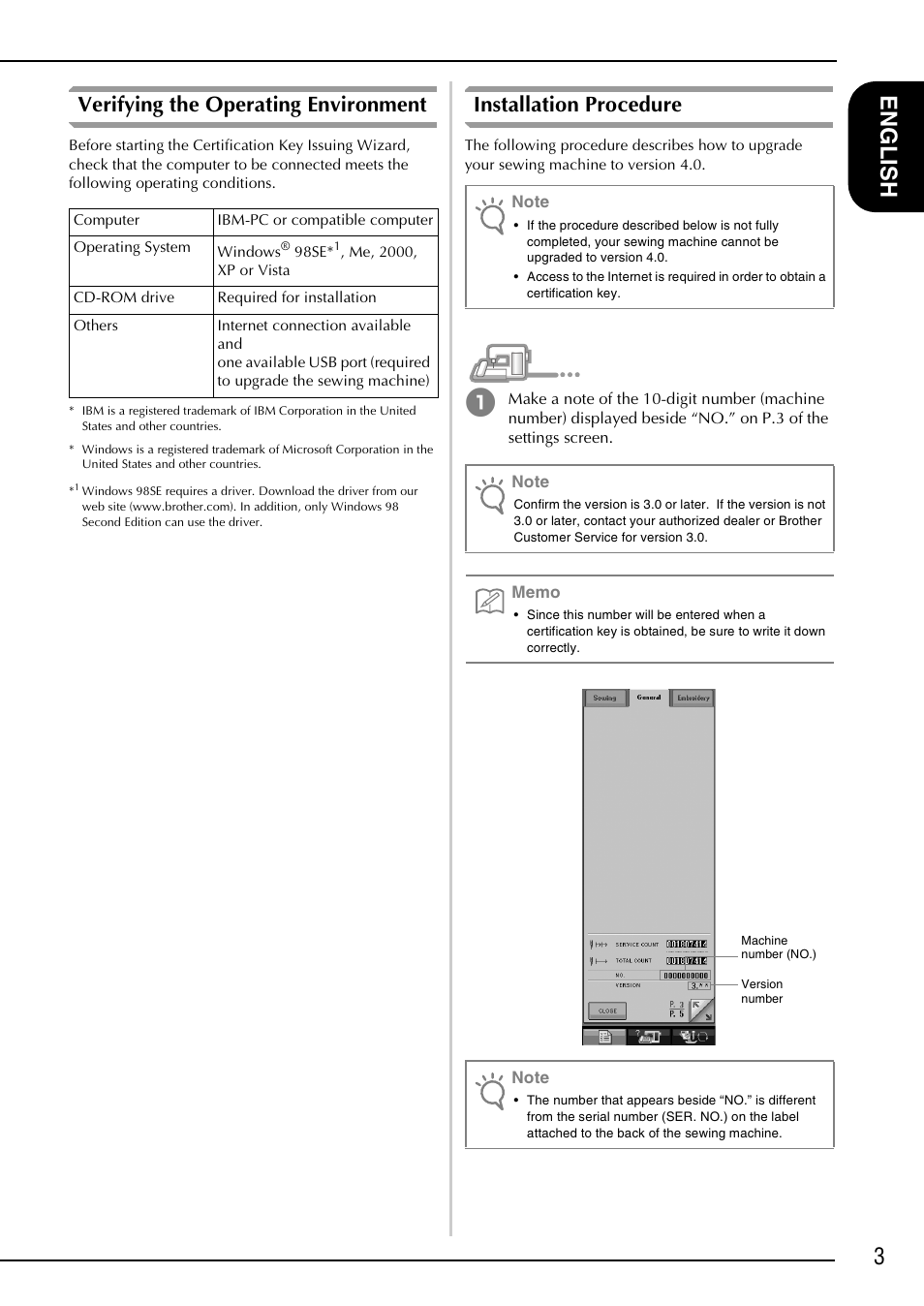 3en glis h, Verifying the operating environment, Installation procedure | Brother Innov-is 4000D 4000 User Manual | Page 5 / 52