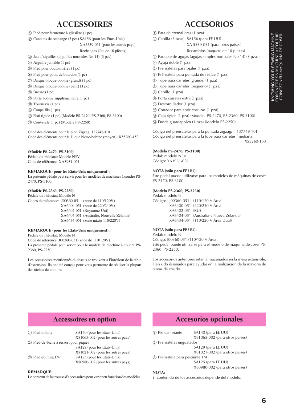 Accesorios, Accessoires, Accessoires en option | Accesorios opcionales | Brother PS-3100 3700 User Manual | Page 18 / 111