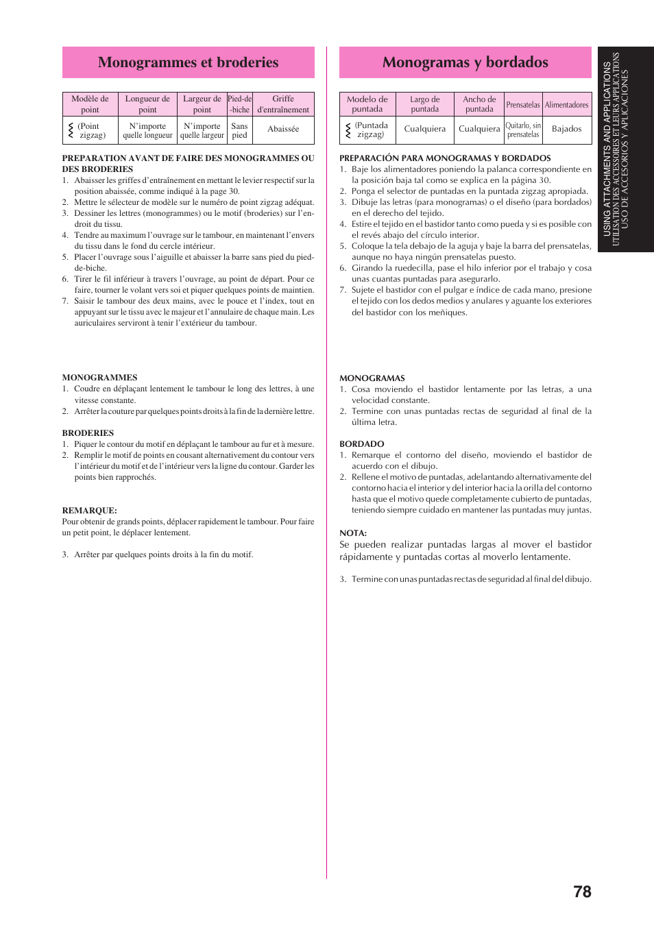 Monogramas y bordados, Monogrammes et broderies | Brother PS-3100 3700 User Manual | Page 90 / 111