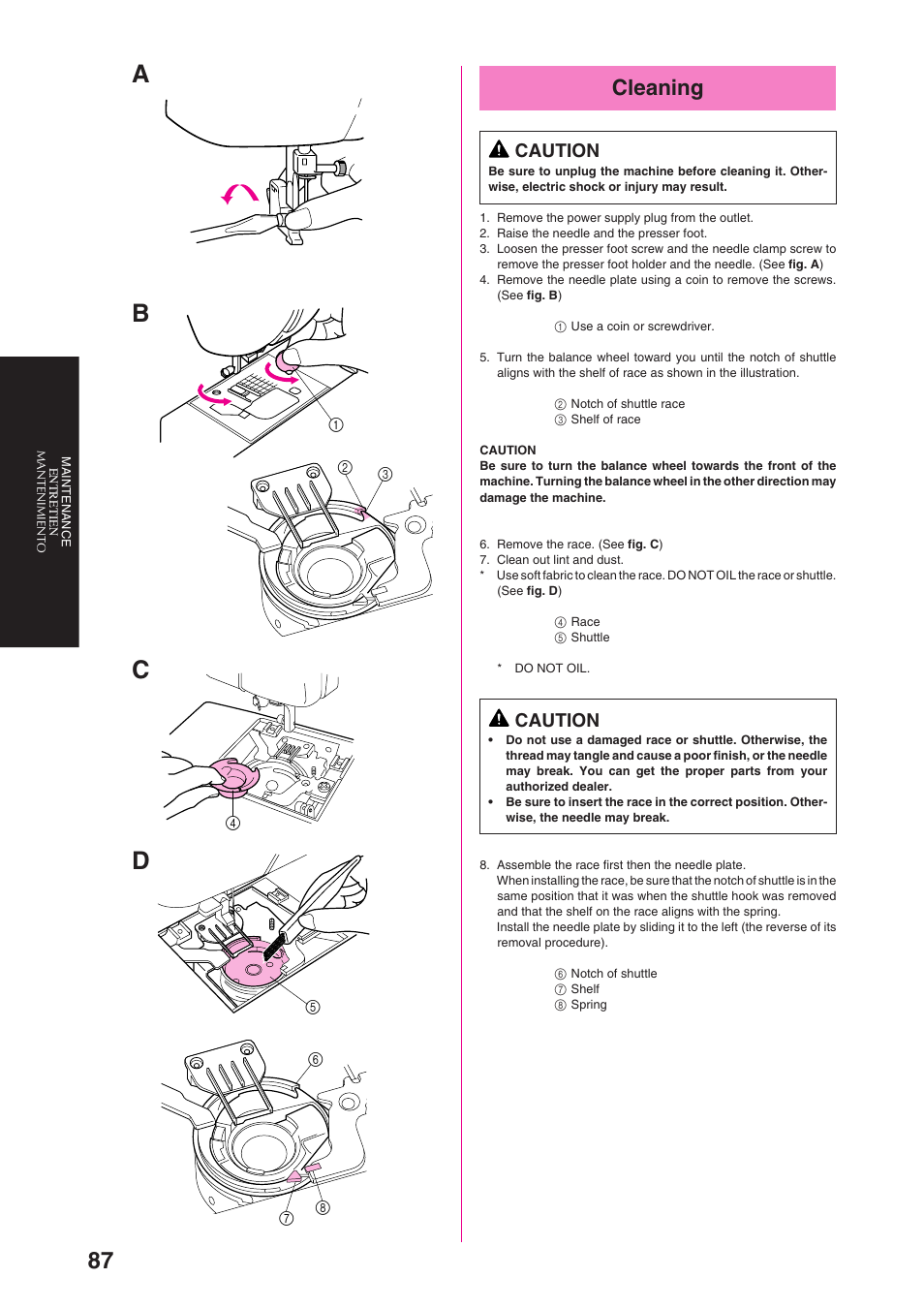 Cleaning, Caution | Brother PS-3100 3700 User Manual | Page 99 / 111