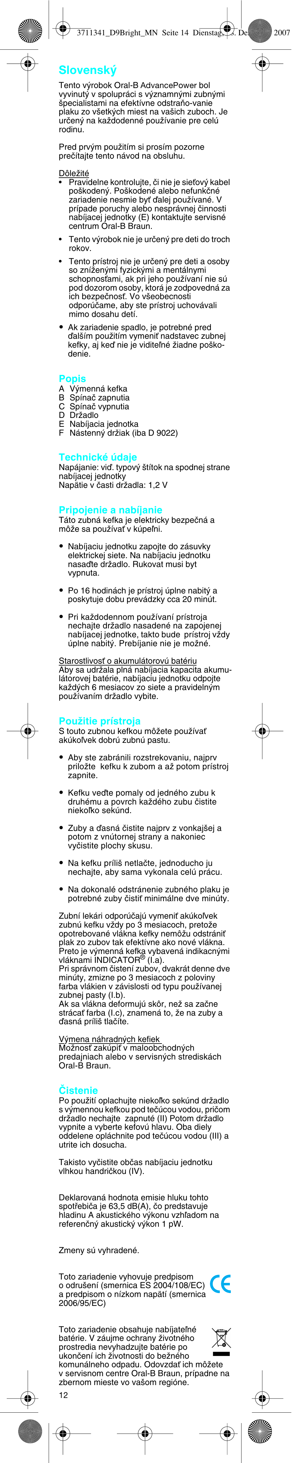 Slovensk | Braun D9013 Advance Power User Manual | Page 14 / 21
