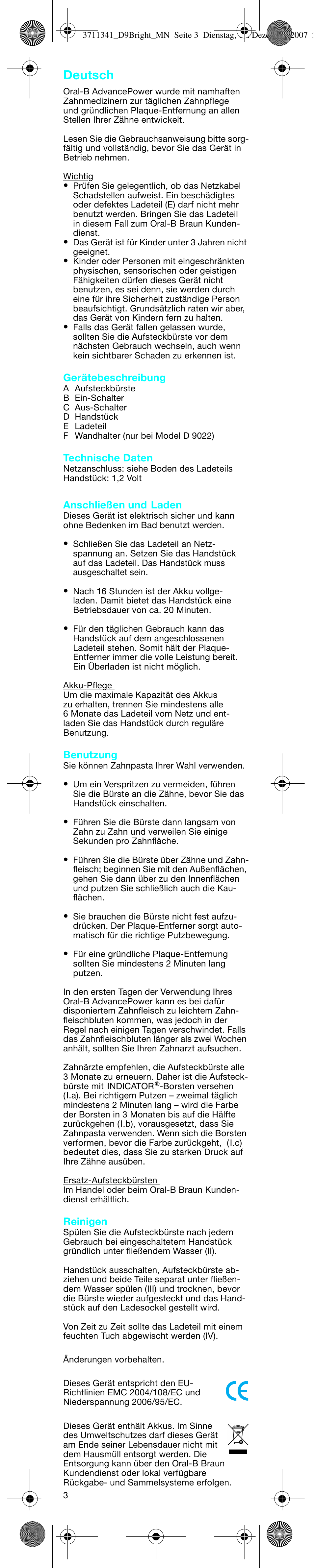 Deutsch | Braun D9013 Advance Power User Manual | Page 3 / 21