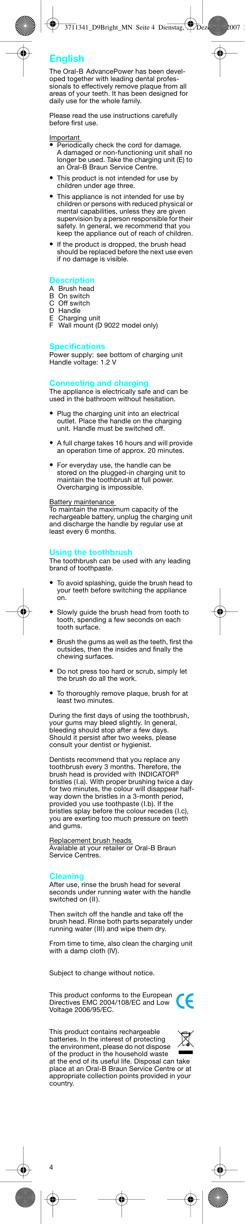 English | Braun D9013 Advance Power User Manual | Page 4 / 21