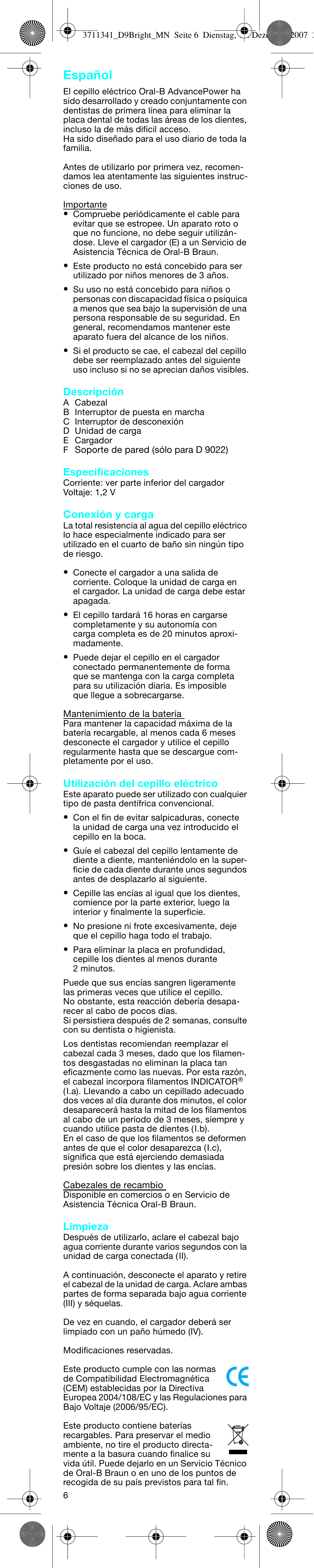 Español | Braun D9013 Advance Power User Manual | Page 6 / 21