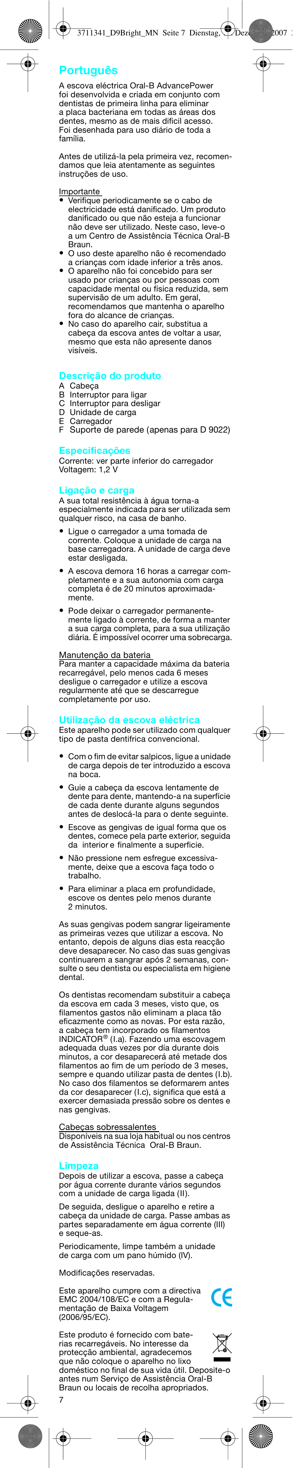 Português | Braun D9013 Advance Power User Manual | Page 7 / 21
