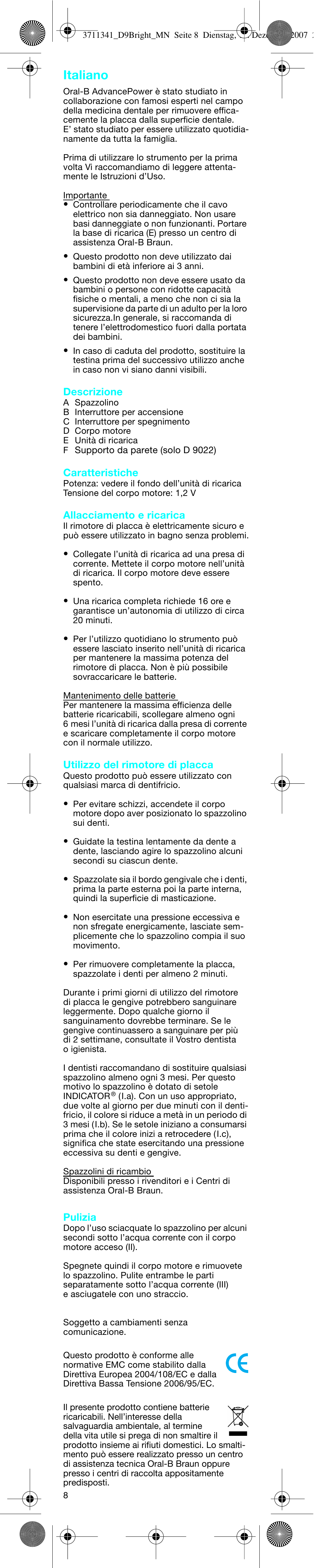 Italiano | Braun D9013 Advance Power User Manual | Page 8 / 21