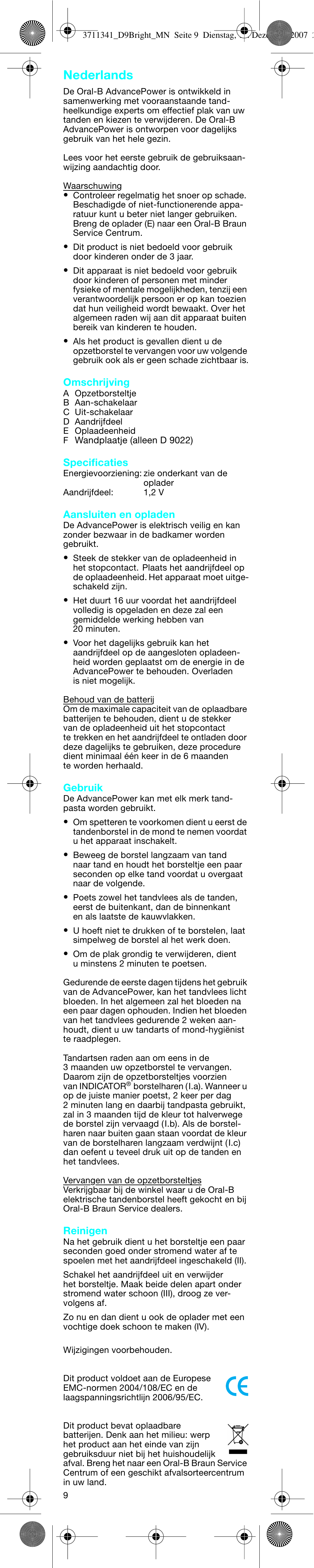 Nederlands | Braun D9013 Advance Power User Manual | Page 9 / 21