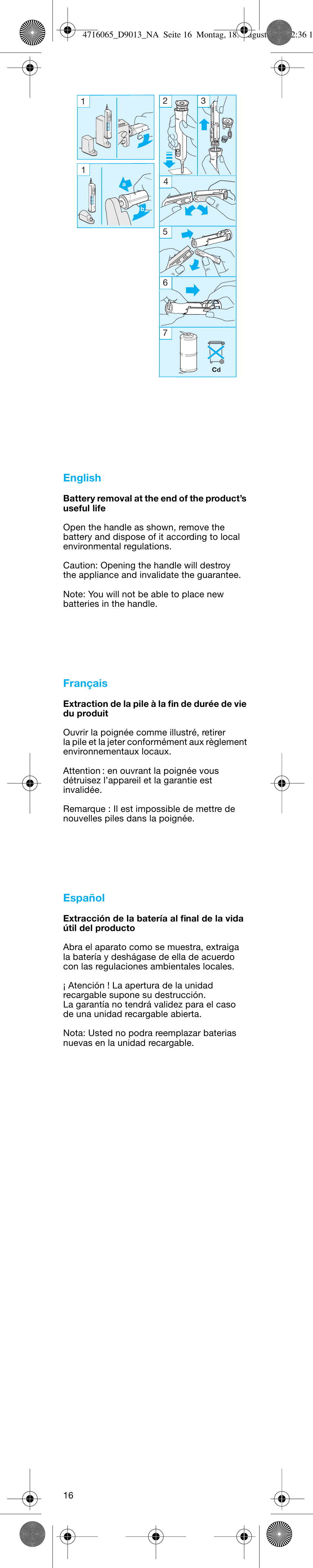 English, Français, Español | Braun D9011-4716 Advance Power User Manual | Page 16 / 16