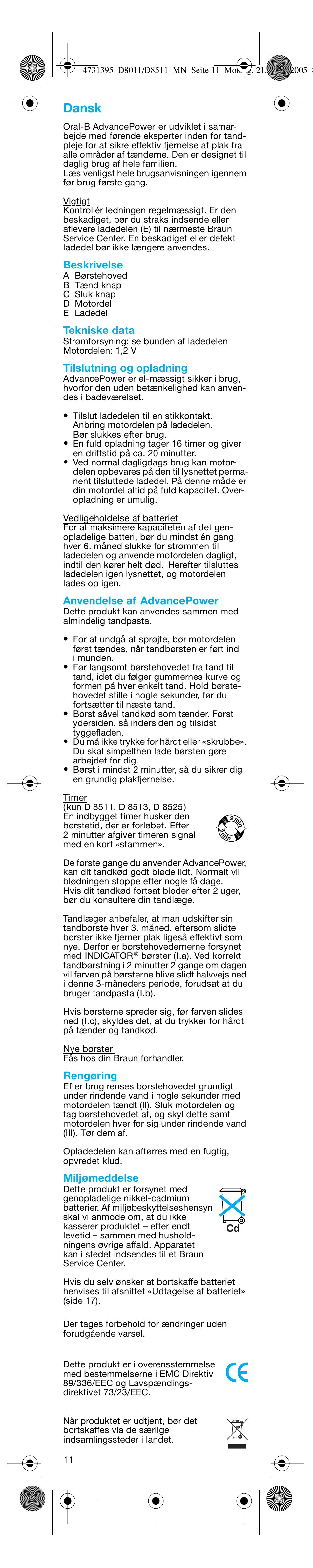 Dansk | Braun D8011 Advance Power User Manual | Page 11 / 26