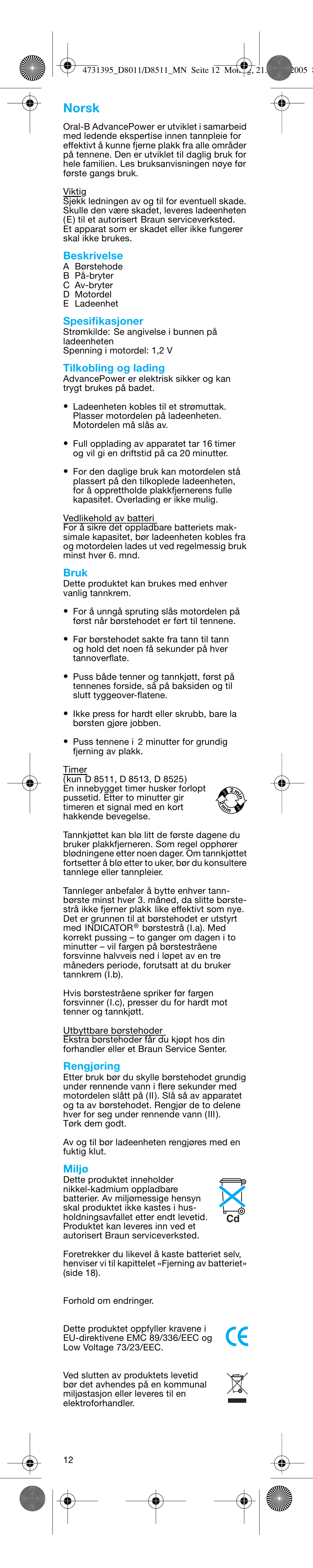 Norsk | Braun D8011 Advance Power User Manual | Page 12 / 26