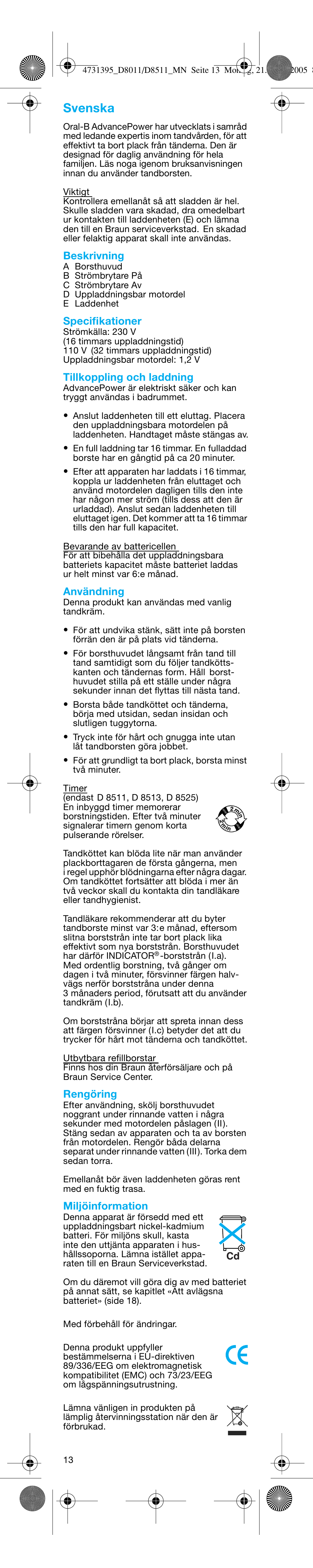 Svenska | Braun D8011 Advance Power User Manual | Page 13 / 26