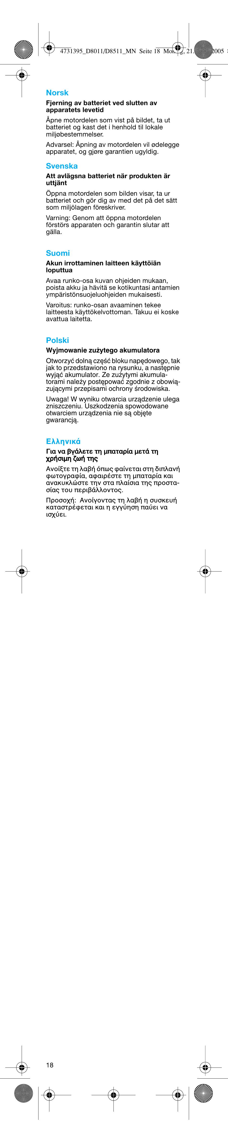 Norsk, Svenska, Suomi | Polski, Ελληνικ | Braun D8011 Advance Power User Manual | Page 18 / 26