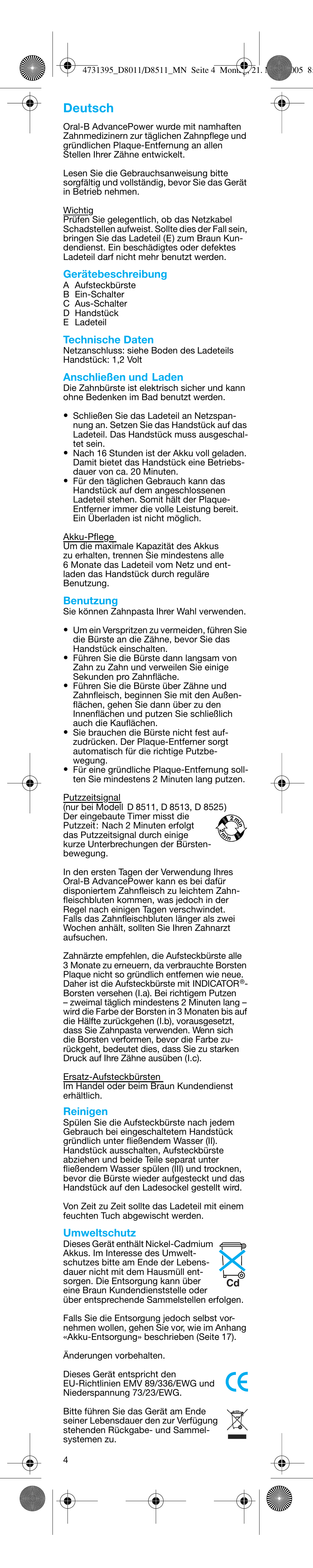 Deutsch | Braun D8011 Advance Power User Manual | Page 4 / 26
