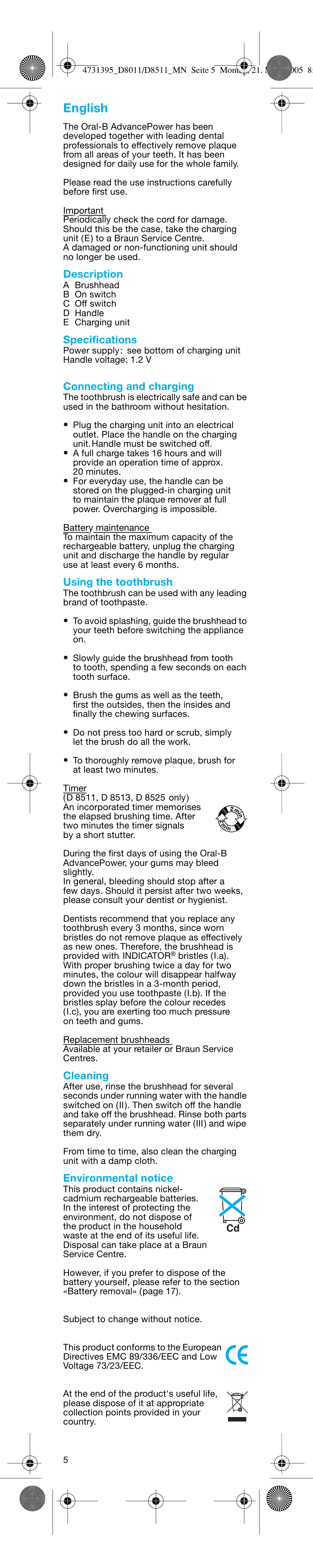 English | Braun D8011 Advance Power User Manual | Page 5 / 26