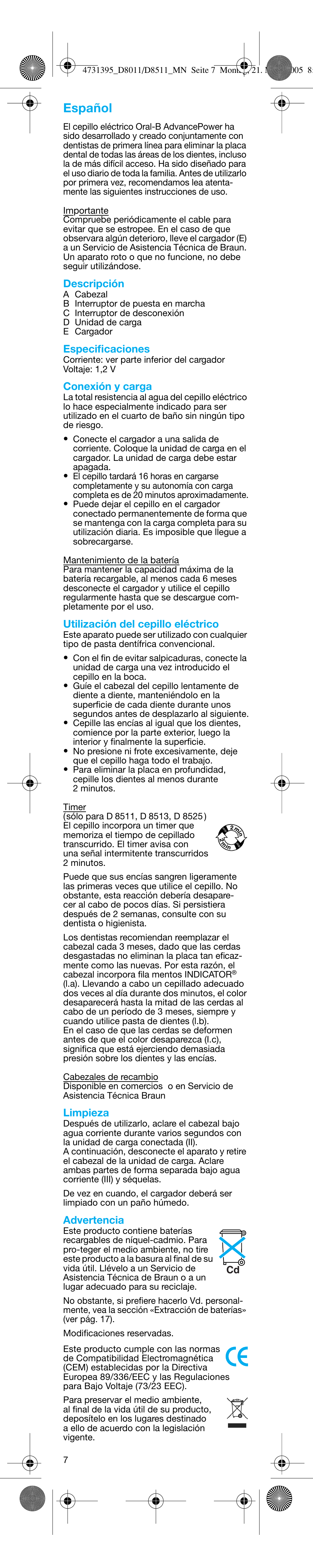 Español | Braun D8011 Advance Power User Manual | Page 7 / 26