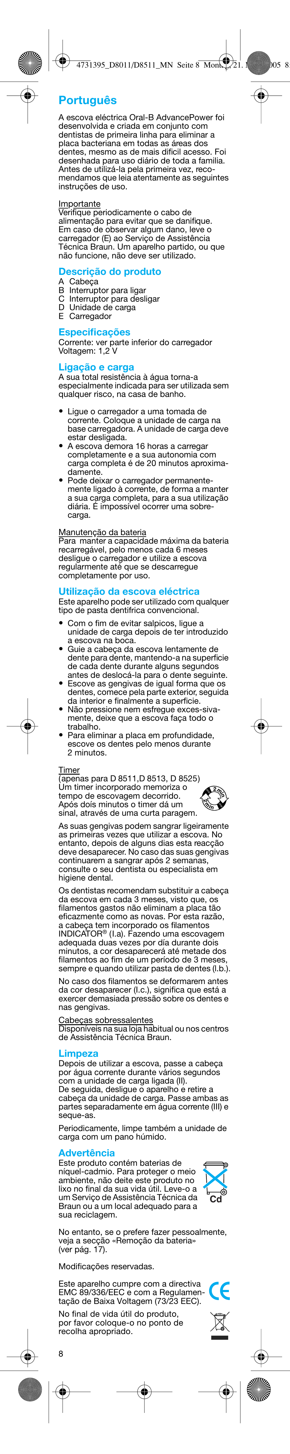 Português | Braun D8011 Advance Power User Manual | Page 8 / 26