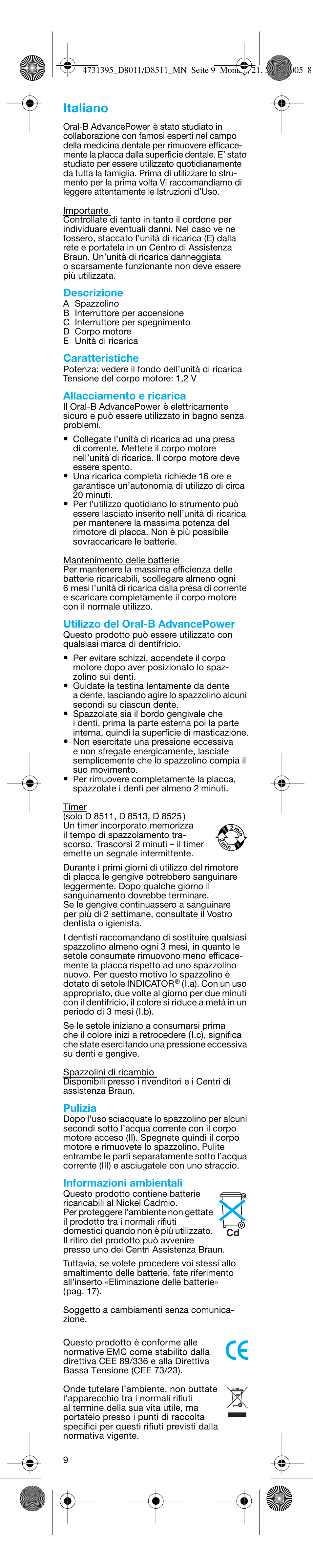 Italiano | Braun D8011 Advance Power User Manual | Page 9 / 26