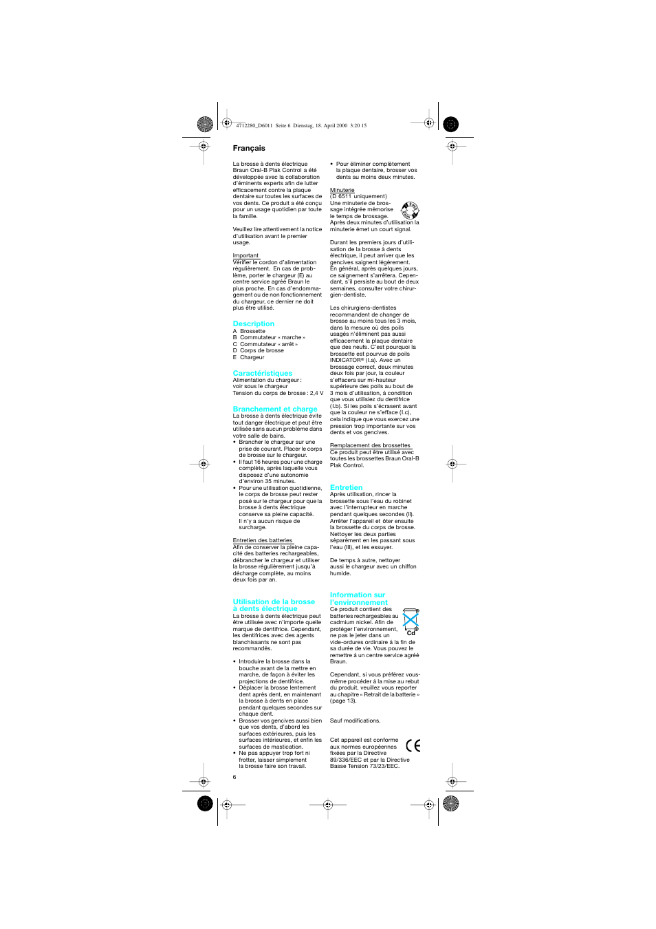Français | Braun D6011 Plak Control User Manual | Page 6 / 20
