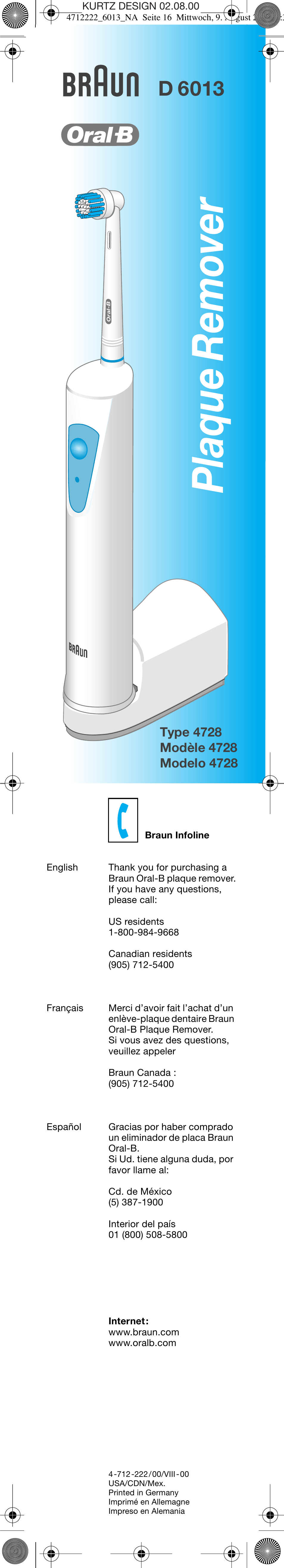 Braun D6013 Plaque Remover User Manual | 16 pages