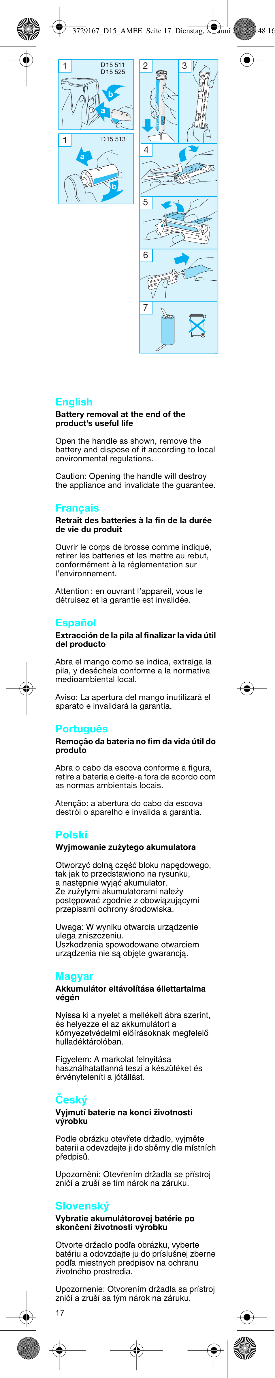 English, Français, Español | Português, Polski, Magyar, Âesk, Slovensk | Braun D15511 Professional Care User Manual | Page 17 / 25