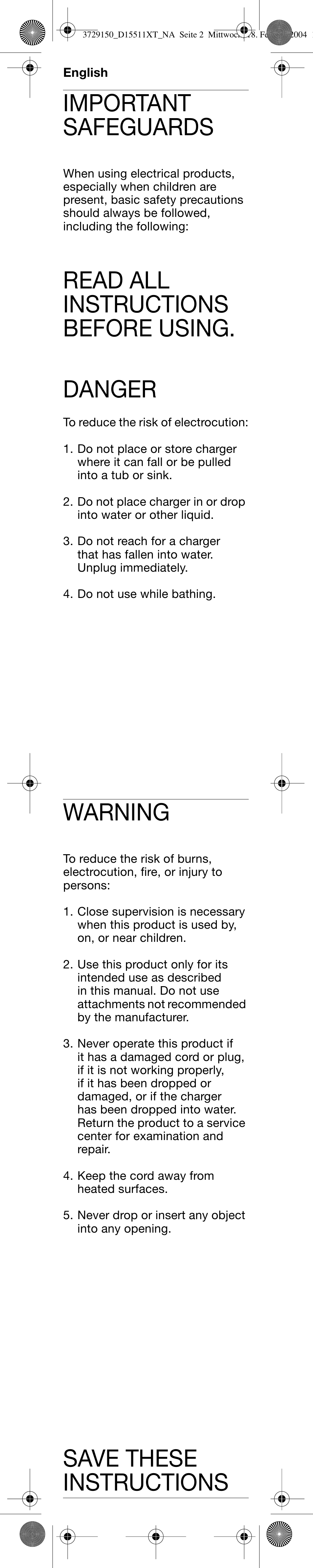 English, Important safeguards, Read all instructions before using. danger | Warning, Save these instructions | Braun D15535 Professional Care User Manual | Page 3 / 16