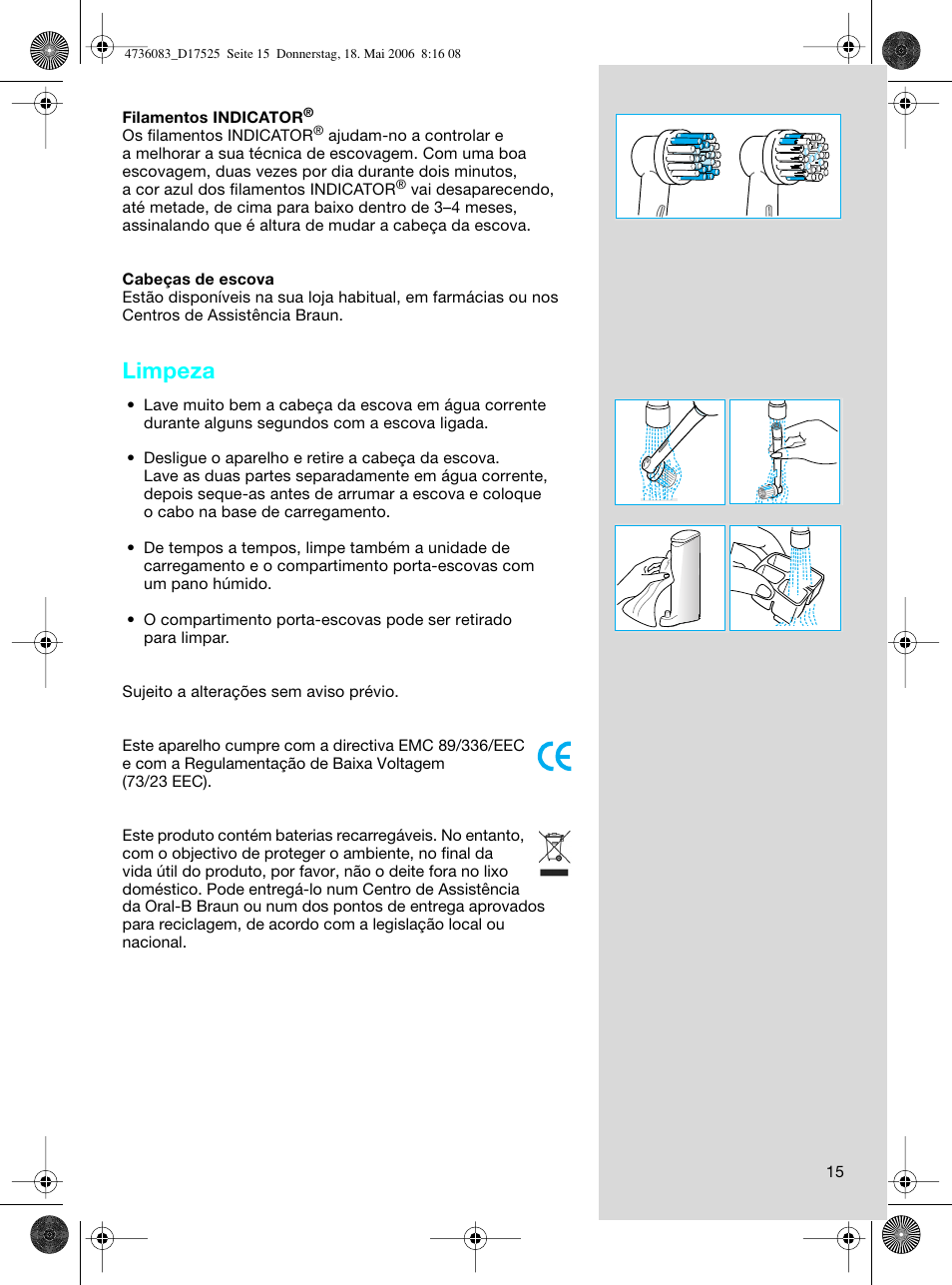 Limpeza | Braun D17525 Professional Care User Manual | Page 15 / 50