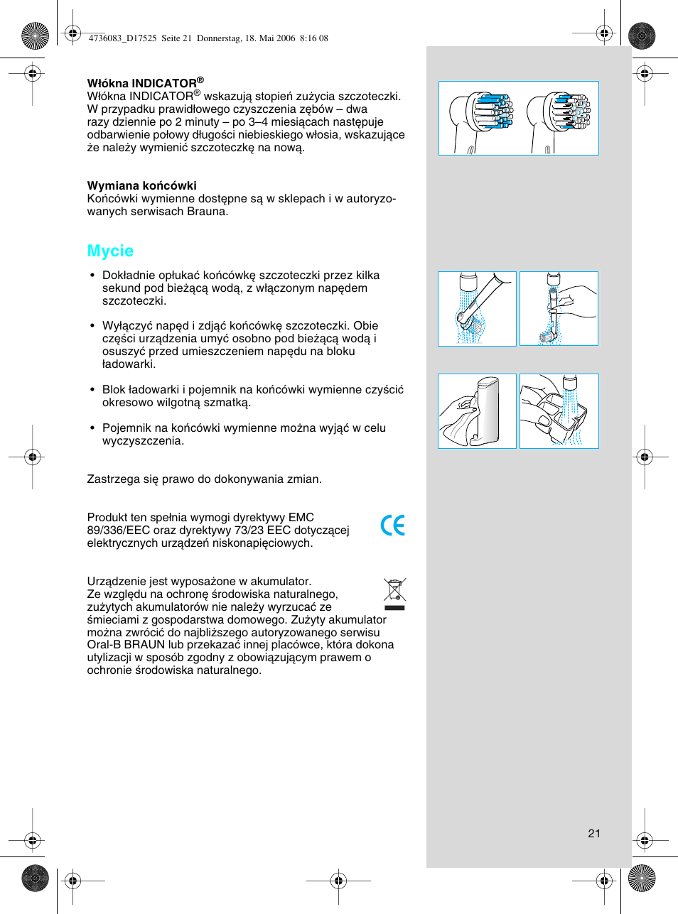 Mycie | Braun D17525 Professional Care User Manual | Page 21 / 50