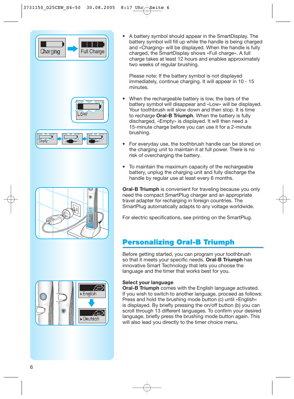 Personalizing oral-b t, Personalizing oral-b t riumph riumph | Braun D25500 Triumph Professional Care 9500 User Manual | Page 6 / 47