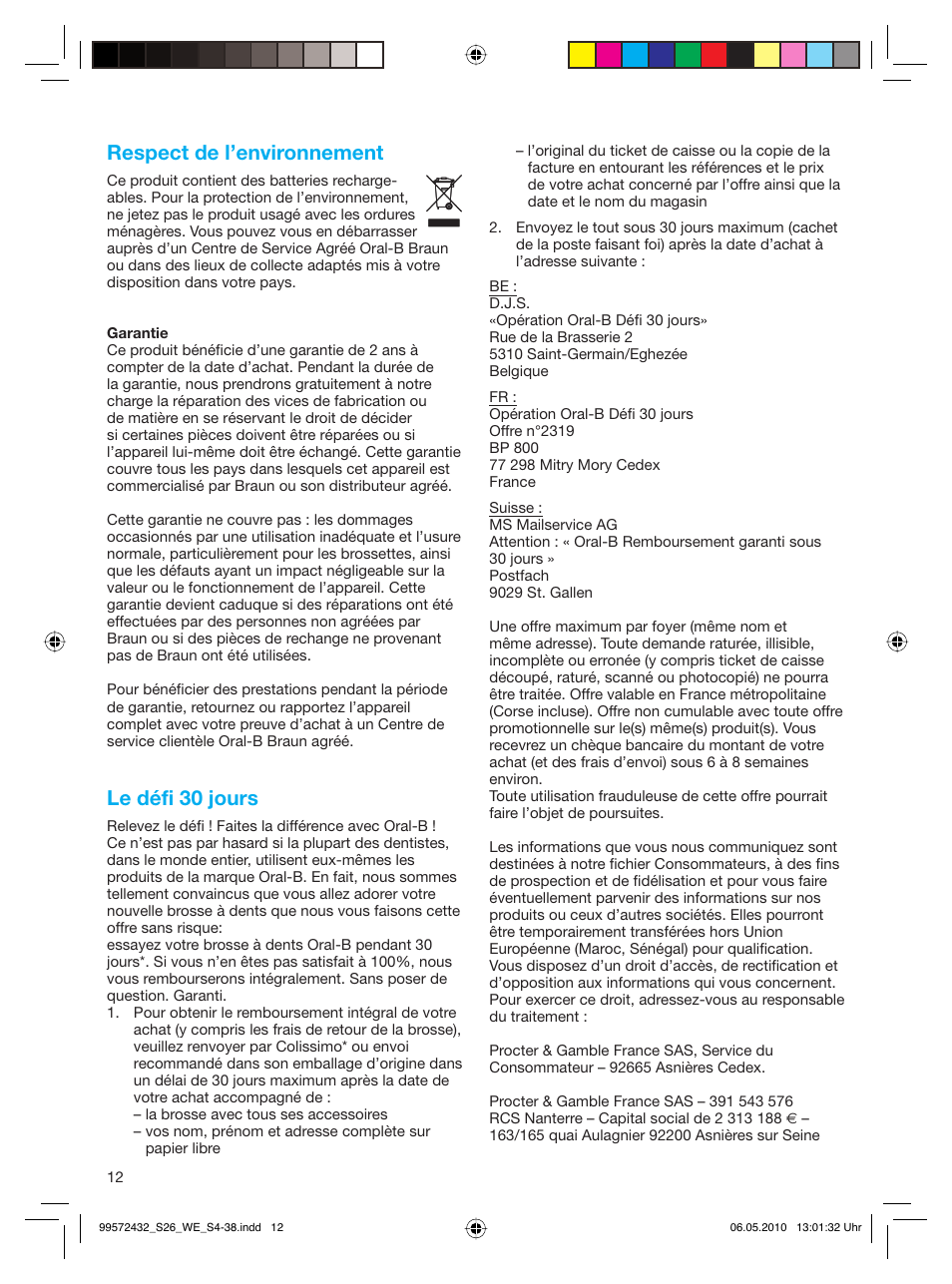 Respect de l’environnement, Le défi 30 jours | Braun S26.523.3 Pulsonic User Manual | Page 12 / 36